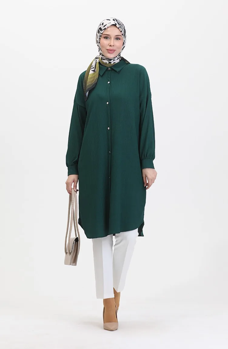 Buttoned Long Tunic 1046-03 Emerald Green 1046-03
