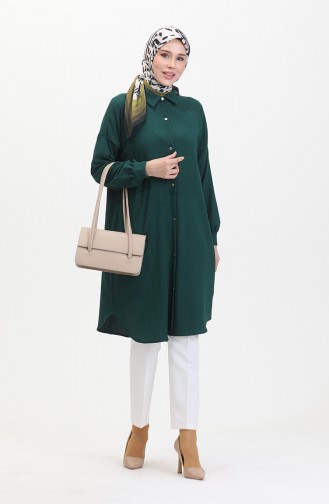 Buttoned Long Tunic 1046-03 Emerald Green 1046-03