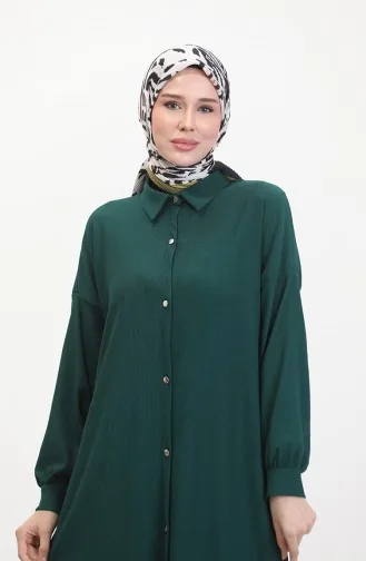 Buttoned Long Tunic 1046-03 Emerald Green 1046-03
