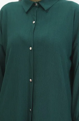 Buttoned Long Tunic 1046-03 Emerald Green 1046-03