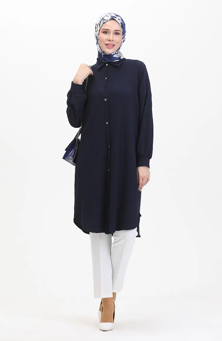 Lange Tuniek Met Knopen 1046-04 Marineblauw 1046-04