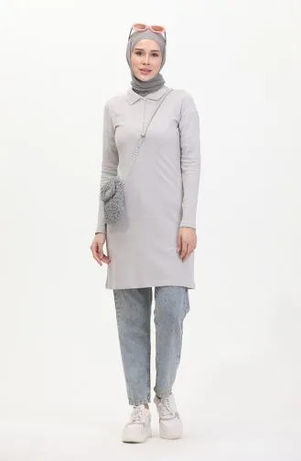 Polo Collar Placket Tunic 10346-01 Gray 10346-01