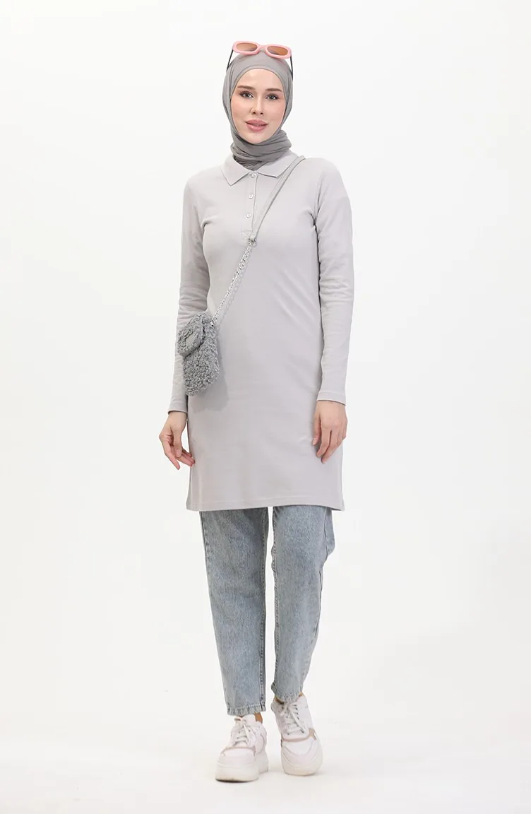 Polo Collar Placket Tunic 10346-01 Gray 10346-01