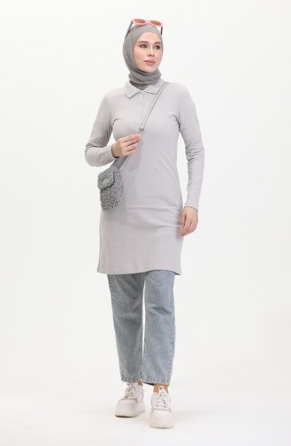 Polo Collar Placket Tunic 10346-01 Gray 10346-01