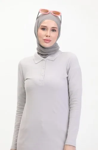 Polo Collar Placket Tunic 10346-01 Gray 10346-01