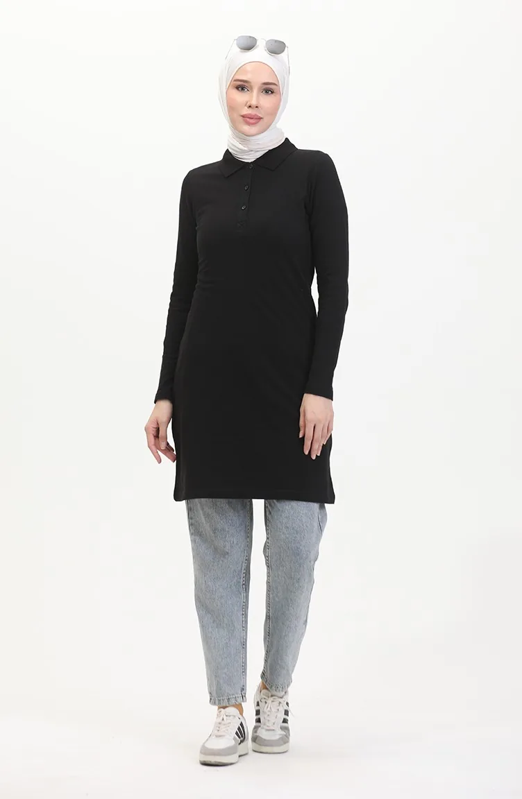 Polo Collar Placket Tunic 10346-02 Black 10346-02