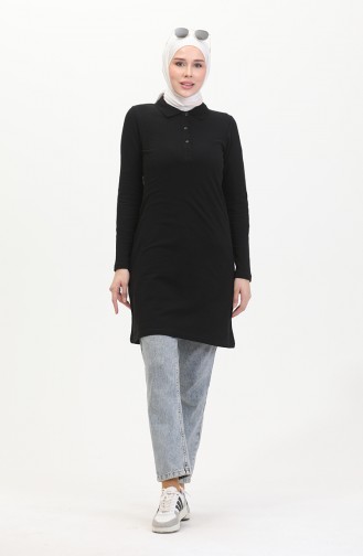 Polo Collar Placket Tunic 10346-02 Black 10346-02