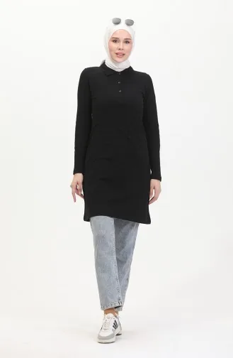 Polo Collar Placket Tunic 10346-02 Black 10346-02