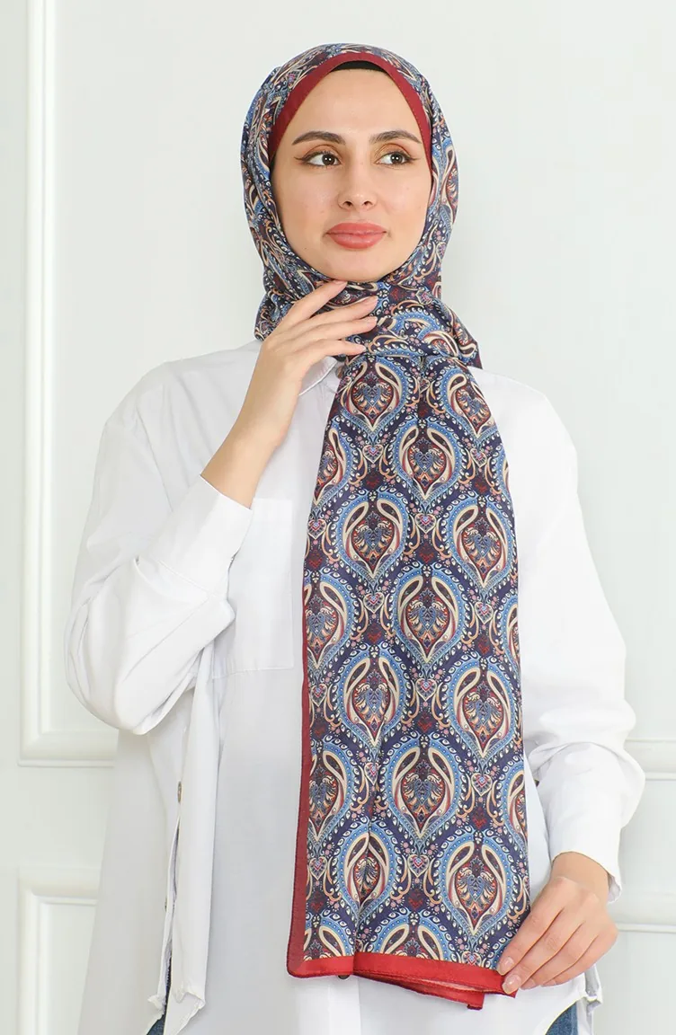 Karaca Châle Doux 81061-04 Rouge Claret Bleu Marine 81061-04