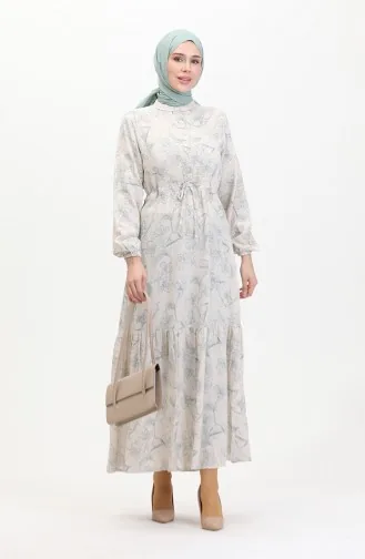 Linnen Jurk Met Knopen En Veters Aan De Voorkant 0520-02 Beige Groen 0520-02