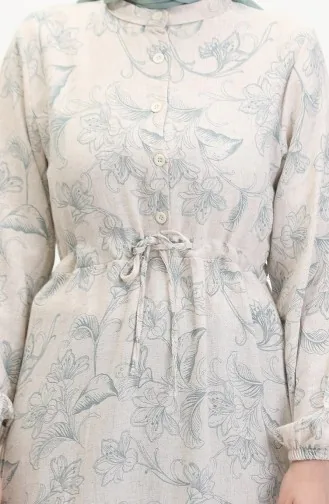 Linnen Jurk Met Knopen En Veters Aan De Voorkant 0520-02 Beige Groen 0520-02