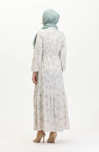 Linnen Jurk Met Knopen En Veters Aan De Voorkant 0520-02 Beige Groen 0520-02