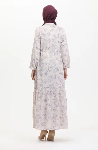 Linnen Jurk Met Knopen En Veters Aan De Voorkant 0520-03 Beige Lila 0520-03