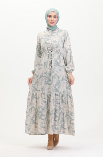 Robe Lin A Lacets Boutonné Devant 0520A-01 Beige Vert 0520A-01