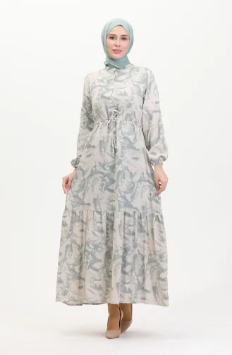 Robe Lin A Lacets Boutonné Devant 0520A-01 Beige Vert 0520A-01
