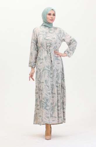 Robe Lin A Lacets Boutonné Devant 0520A-01 Beige Vert 0520A-01