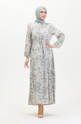 Robe Lin A Lacets Boutonné Devant 0520A-01 Beige Vert 0520A-01