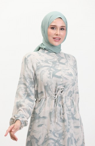 Robe Lin A Lacets Boutonné Devant 0520A-01 Beige Vert 0520A-01