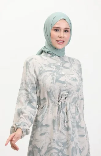 Robe Lin A Lacets Boutonné Devant 0520A-01 Beige Vert 0520A-01