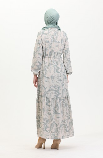 Robe Lin A Lacets Boutonné Devant 0520A-01 Beige Vert 0520A-01