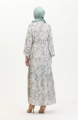 Robe Lin A Lacets Boutonné Devant 0520A-01 Beige Vert 0520A-01