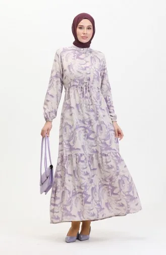 Robe Lin A Lacets Boutonné Devant 0520A-02 Beige Lilas 0520A-02
