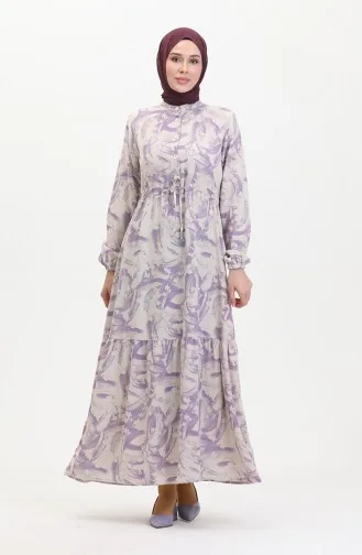 Robe Lin A Lacets Boutonné Devant 0520A-02 Beige Lilas 0520A-02
