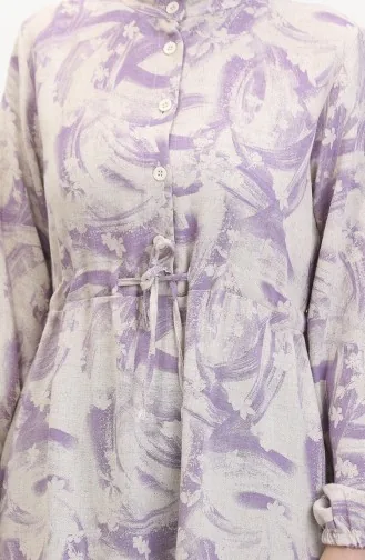 Robe Lin A Lacets Boutonné Devant 0520A-02 Beige Lilas 0520A-02