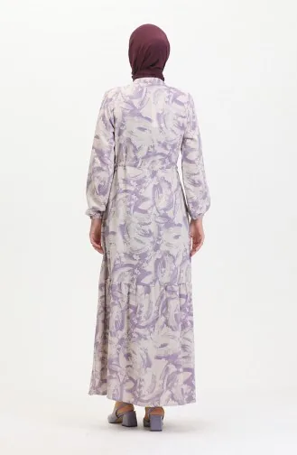 Robe Lin A Lacets Boutonné Devant 0520A-02 Beige Lilas 0520A-02