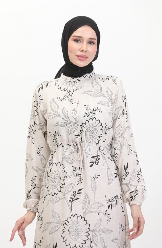 Robe Lin A Lacets Boutonné Devant 0520C-04 Beige Noir 0520C-04