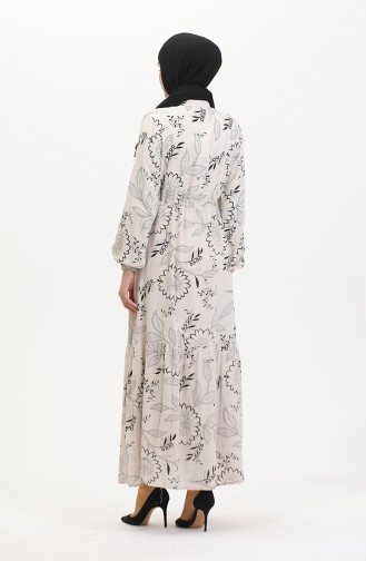 Robe Lin A Lacets Boutonné Devant 0520C-04 Beige Noir 0520C-04