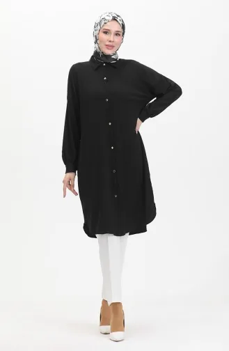 Buttoned Long Tunic 1046-05 Black 1046-05