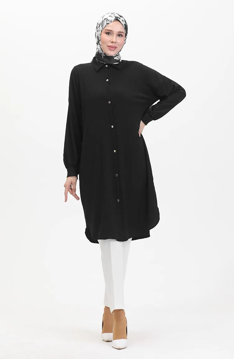 Buttoned Long Tunic 1046-05 Black 1046-05
