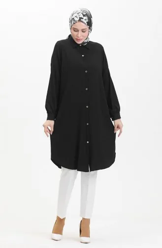 Buttoned Long Tunic 1046-05 Black 1046-05