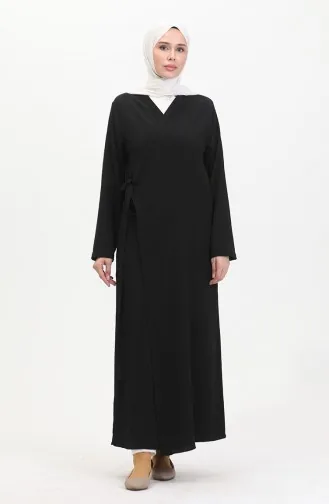 Bürümcük Kumaş Yandan Bağlamalı Namaz Elbisesi 1024-01 Siyah