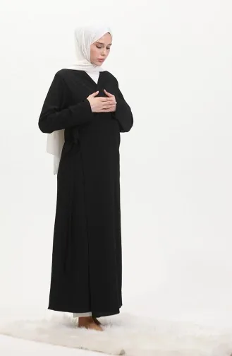 Bürümcük Kumaş Yandan Bağlamalı Namaz Elbisesi 1024-01 Siyah