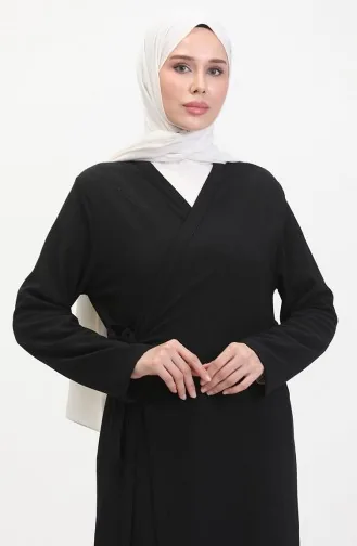 Bürümcük Kumaş Yandan Bağlamalı Namaz Elbisesi 1024-01 Siyah