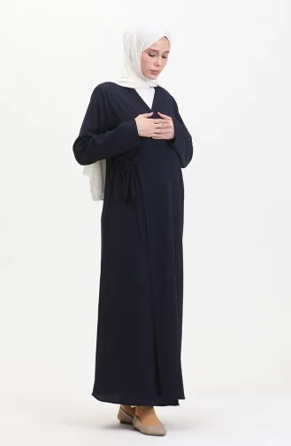 Bürümcük Kumaş Yandan Bağlamalı Namaz Elbisesi 1024-02 Lacivert