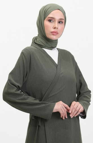 Bürümcük Stoffen Kimono Met Zijsluiting 1024-04 Kaki 1024-04