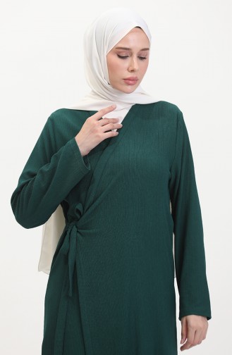 Bürümcük Kumaş Yandan Bağlamalı Namaz Elbisesi 1024-06 Zümrüt Yeşil