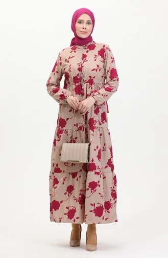 Jurk Met Kant En Patroon Aan De Voorkant 0516-01 Mink Fuchsia 0516-01