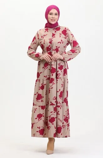 Jurk Met Kant En Patroon Aan De Voorkant 0516-01 Mink Fuchsia 0516-01