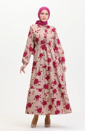 Jurk Met Kant En Patroon Aan De Voorkant 0516-01 Mink Fuchsia 0516-01