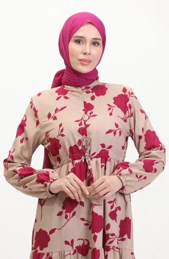 Jurk Met Kant En Patroon Aan De Voorkant 0516-01 Mink Fuchsia 0516-01