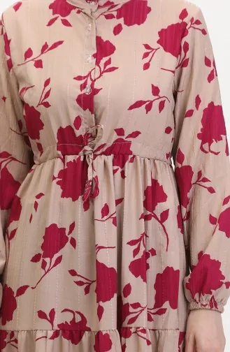 Jurk Met Kant En Patroon Aan De Voorkant 0516-01 Mink Fuchsia 0516-01