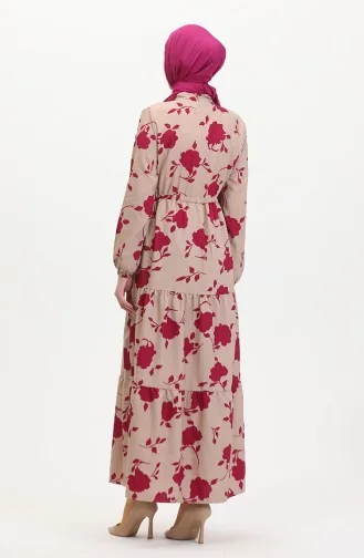 Jurk Met Kant En Patroon Aan De Voorkant 0516-01 Mink Fuchsia 0516-01