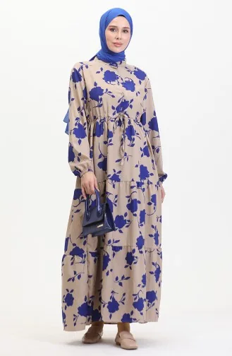 Front Buttoned Laced Patterned Dress 0516-04 Mink Saxe 0516-04