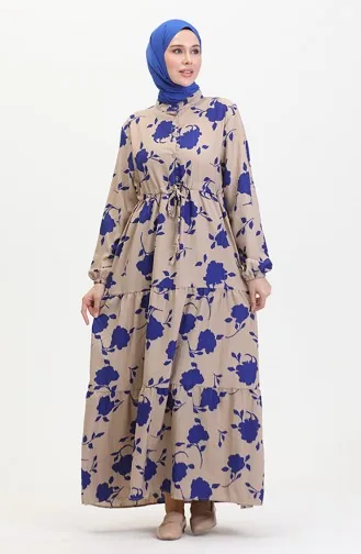 Front Buttoned Laced Patterned Dress 0516-04 Mink Saxe 0516-04