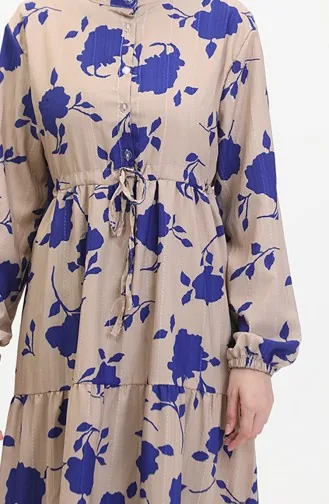 Front Buttoned Laced Patterned Dress 0516-04 Mink Saxe 0516-04