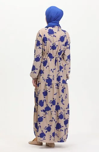 Front Buttoned Laced Patterned Dress 0516-04 Mink Saxe 0516-04